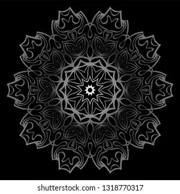 Mandala Ornament. Vector Illustration. For Wedding, Bridal, Valentine's Day, Card Invitation. Oriental Pattern. Indian, Moroccan, Mystic, Ottoman Motifs. Anti-Stress Therapy Pattern. Silver, black