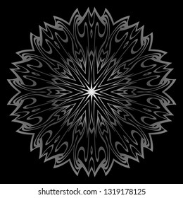 Mandala Ornament. Vector Illustration. For Wedding, Bridal, Valentine's Day, Card Invitation. Oriental Pattern. Indian, Moroccan, Mystic, Ottoman Motifs. Anti-Stress Therapy Pattern. Silver, black