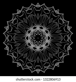 Mandala Ornament. Vector Illustration. For Wedding, Bridal, Valentine's Day, Card Invitation. Oriental Pattern. Indian, Moroccan, Mystic, Ottoman Motifs. Anti-Stress Therapy Pattern. Silver, black