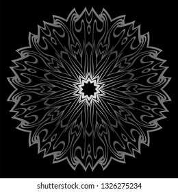 Mandala Ornament. Vector Illustration. For Wedding, Bridal, Valentine's Day, Card Invitation. Oriental Pattern. Indian, Moroccan, Mystic, Ottoman Motifs. Anti-Stress Therapy Pattern. Silver, black