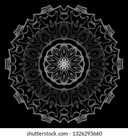 Mandala Ornament. Vector Illustration. For Wedding, Bridal, Valentine's Day, Card Invitation. Oriental Pattern. Indian, Moroccan, Mystic, Ottoman Motifs. Anti-Stress Therapy Pattern. Silver, black