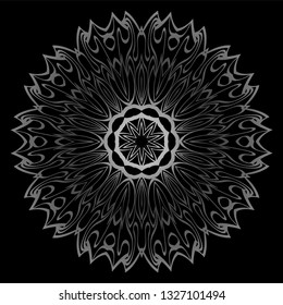 Mandala Ornament. Vector Illustration. For Wedding, Bridal, Valentine's Day, Card Invitation. Oriental Pattern. Indian, Moroccan, Mystic, Ottoman Motifs. Anti-Stress Therapy Pattern. Silver, black