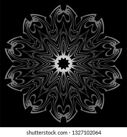 Mandala Ornament. Vector Illustration. For Wedding, Bridal, Valentine's Day, Card Invitation. Oriental Pattern. Indian, Moroccan, Mystic, Ottoman Motifs. Anti-Stress Therapy Pattern. Silver, black