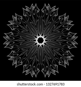 Mandala Ornament. Vector Illustration. For Wedding, Bridal, Valentine's Day, Card Invitation. Oriental Pattern. Indian, Moroccan, Mystic, Ottoman Motifs. Anti-Stress Therapy Pattern. Silver, black