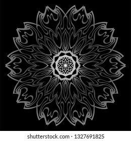 Mandala Ornament. Vector Illustration. For Wedding, Bridal, Valentine's Day, Card Invitation. Oriental Pattern. Indian, Moroccan, Mystic, Ottoman Motifs. Anti-Stress Therapy Pattern. Silver, black