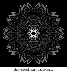 Mandala Ornament. Vector Illustration. For Wedding, Bridal, Valentine's Day, Card Invitation. Oriental Pattern. Indian, Moroccan, Mystic, Ottoman Motifs. Anti-Stress Therapy Pattern. Silver, black