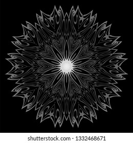 Mandala Ornament. Vector Illustration. For Wedding, Bridal, Valentine's Day, Card Invitation. Oriental Pattern. Indian, Moroccan, Mystic, Ottoman Motifs. Anti-Stress Therapy Pattern. Silver, black