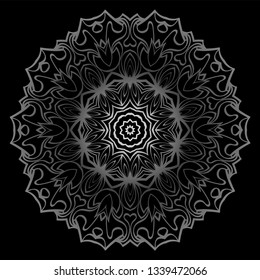 Mandala Ornament. Vector Illustration. For Wedding, Bridal, Valentine's Day, Card Invitation. Oriental Pattern. Indian, Moroccan, Mystic, Ottoman Motifs. Anti-Stress Therapy Pattern. Silver, black