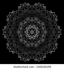 Mandala Ornament. Vector Illustration. For Wedding, Bridal, Valentine's Day, Card Invitation. Oriental Pattern. Indian, Moroccan, Mystic, Ottoman Motifs. Anti-Stress Therapy Pattern. Silver, black