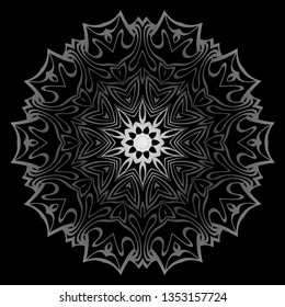 Mandala Ornament. Vector Illustration. For Wedding, Bridal, Valentine's Day, Card Invitation. Oriental Pattern. Indian, Moroccan, Mystic, Ottoman Motifs. Anti-Stress Therapy Pattern. Silver, black