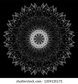 Mandala Ornament. Vector Illustration. For Wedding, Bridal, Valentine's Day, Card Invitation. Oriental Pattern. Indian, Moroccan, Mystic, Ottoman Motifs. Anti-Stress Therapy Pattern. Silver, black