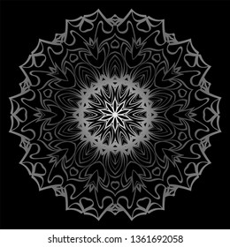 Mandala Ornament. Vector Illustration. For Wedding, Bridal, Valentine's Day, Card Invitation. Oriental Pattern. Indian, Moroccan, Mystic, Ottoman Motifs. Anti-Stress Therapy Pattern. Silver, black