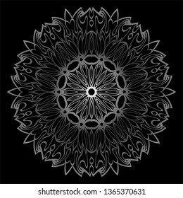 Mandala Ornament. Vector Illustration. For Wedding, Bridal, Valentine's Day, Card Invitation. Oriental Pattern. Indian, Moroccan, Mystic, Ottoman Motifs. Anti-Stress Therapy Pattern. Silver, black