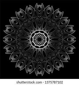 Mandala Ornament. Vector Illustration. For Wedding, Bridal, Valentine's Day, Card Invitation. Oriental Pattern. Indian, Moroccan, Mystic, Ottoman Motifs. Anti-Stress Therapy Pattern. Silver, black