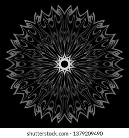 Mandala Ornament. Vector Illustration. For Wedding, Bridal, Valentine's Day, Card Invitation. Oriental Pattern. Indian, Moroccan, Mystic, Ottoman Motifs. Anti-Stress Therapy Pattern. Silver, black