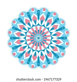 Mandala ornament vector. A symmetrical geometry color flower. Colored  ethnic draw. Winter illustration.