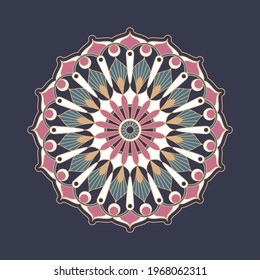 Mandala-Ziervektor. Eine symmetrische geometrische Farbblume. Farbige ethnische Zeichnung