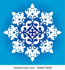 Mandala ornamental, Abstract vector circle background, Lace pattern design, White ornament on blue scroll, It can be used for decorating of wedding invitations, greeting cards, decoration for bag