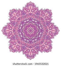 Mandala ornamental boho motif abstract geometric design in pastel lilac and violet colours.
