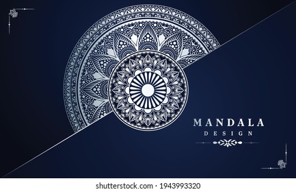 Mandala Zierdesign Hintergrund in silberfarbener Farbe. Eleganter Hintergrund Einladungskarte, Hochzeit-Arabesken-Muster.