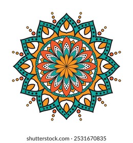 Mandala Blumenmuster, Vektorgrafik, Farbiges Mandala mit Blumenornament, Mandala Rundornament Muster. Dekoratives Muster im orientalischen Stil. Ethnische Mandala mit bunten