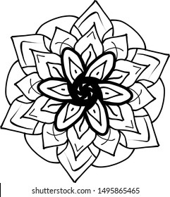 Mandala. Ornamental round doodle flower isolated on white background. Geometric circle element. Vector illustration. 