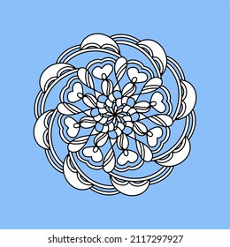 Mandala. Ornamental round doodle flower isolated on light blue background. Geometric circle element.