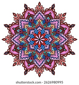 Mandala ornamental round lace pattern, colorful Mandala with Floral Ornament. Vibrant mandala with intricate floral patterns, vector illustration, vintage decoration, Oriental pattern