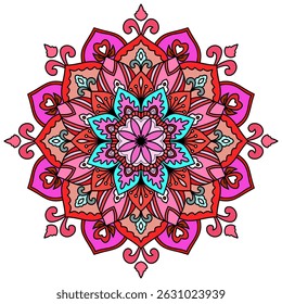 Mandala ornamental round lace pattern, blossom shape, bright color, decorative elements. Oriental pattern, vector illustration. Islam, Arabic, Indian, Moroccan, Spain, Turkish, Pakistan, Chinese