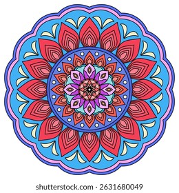 Mandala ornamental round lace pattern, Circular pattern, Colorful Mandala with Floral Ornament, Vintage decorative elements. Oriental pattern, vector illustration, Ornate Circular Mandala Multicolored