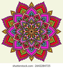 Mandala ornamental round lace pattern, colorful , Vibrant mandala artwork showcasing intricate patterns in vivid colors, ideal for decoration and artistic inspiration. vector illustration