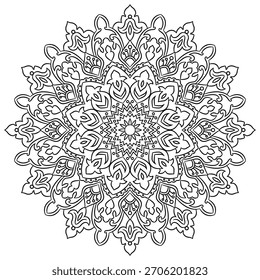 Mandala ornamental round lace pattern. Vector hand drawn doodle mandala. Ethnic mandala tribal ornament. Outline mandala for coloring page