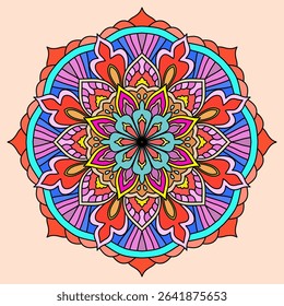 Mandala ornamental round ornament, colorful flower, vintage decoration element, oriental pattern, vector illustration, ethnic mandala, tattoo, rug, curtains, interior, wall decoration