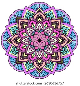 Mandala ornamental round pattern, Vector hand drawn doodle mandala. Ethnic mandala with colorful tribal ornament. vintage decoration, elegant for wall hanging, cushion cover, embroidery