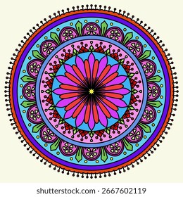 Mandala padrão ornamental redondo, Mandala vibrante com padrões florais intrincados, elementos decorativos vintage. Padrão oriental, ilustração vetorial, padrão circular em forma de mandala, tatuagem, decoração