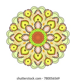 Mandala ornamentation design. Asian traditional mehandi style decor. Oriental pattern, vector illustration. Vintage decorative elements