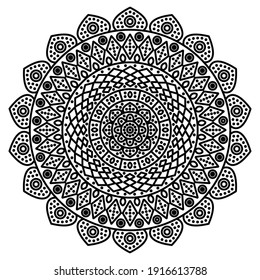 Mandala With Ornaments vector design. Circular pattern in form of mandala. Geometric mandala.Black mandala on white background.
