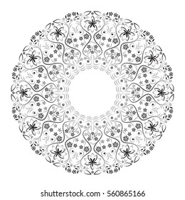 Mandala, ornate circular black pattern. 