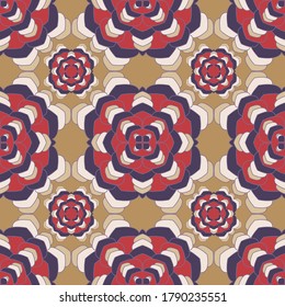 Mandala ornate seamless pattern. Floral persian motif vector design. Abstract flower chakra tile ornament. Ethnic floral fashion print. Endless medallion wallpaper seamless pattern.