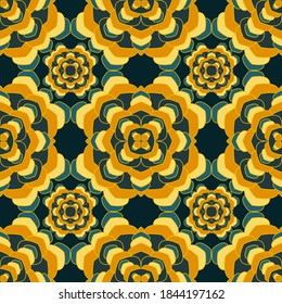 Mandala ornamentó un patrón impecable. Diseño vectorial de rosette floral. Ornamento de mosaico de chakra de flores abstracto. Impresión textil floral étnica. Interminable plantilla de patrón sin fisuras de medallón.