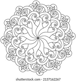 Mandala outline abstract with swirls, meditative coloring page for creativity for kids and adults vector illustration