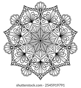Mandala outline for coloring book page. Oriental mandala vector. Mandala coloring book art vector illustration. Abstract mandala vector pattern. Doodle drawing mandalas. Coloring book.