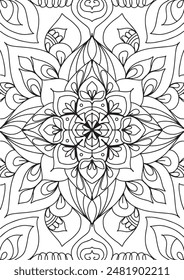 Mandala outline coloring page,  mandala ornamental design, free coloring book design