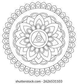 Projeto de esboço de Mandala. Padrão circular em estilo oriental. Ilustração mandálica em preto e branco para colorir a página.