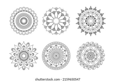 Mandala Outline Hand Drawing Vector Set