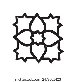 Icono de contorno de mandala y diseño de arte de patrón negro.