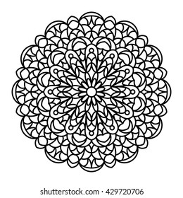 Mandala outline. Line mandala isolated on white background. Anti stress intricate black mandala for anti stress coloring books, cards, stamps, web design and more.