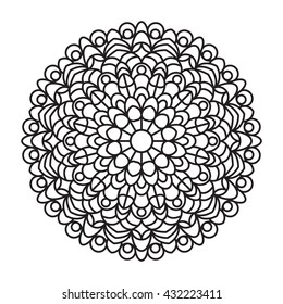 Mandala outline. Line mandala isolated on white background. Anti stress intricate black mandala for anti stress coloring books, cards, stamps, web design and more.