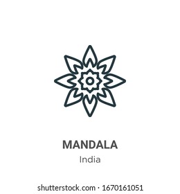 Mandala outline vector icon. Thin line black mandala icon, flat vector simple element illustration from editable india concept isolated stroke on white background