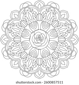 Mandala outlines for coloring book page, oriental mandala vector, line art vector illustration for coloring, abstract mandala vector pattern, and floral mandala outline.